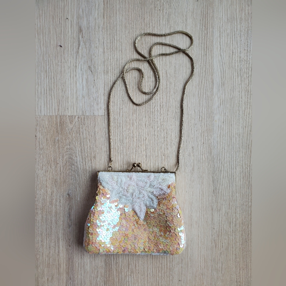 La Regale Gold and Cream Sequin Mini Bag